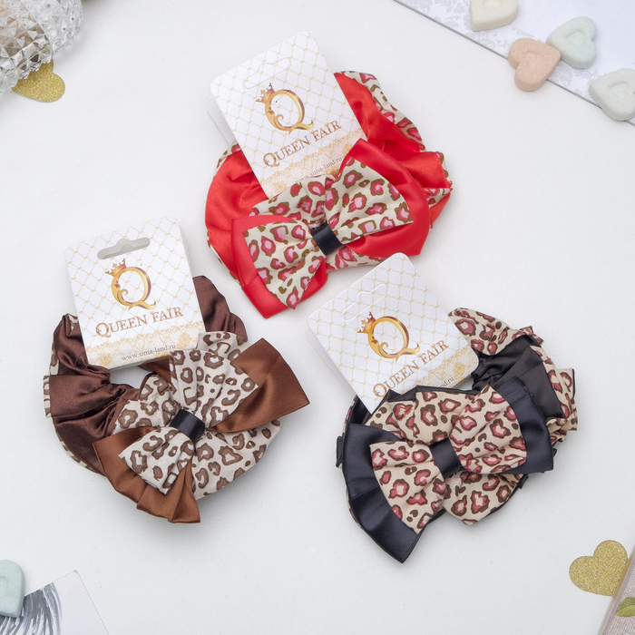 Резинка для волос "Орбита", с бантом, леопард, микс
