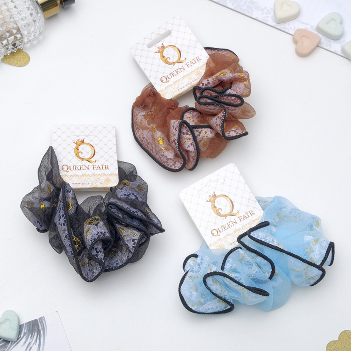 Резинка для волос "Орбита", чёрный кант, кружевные цветы, микс