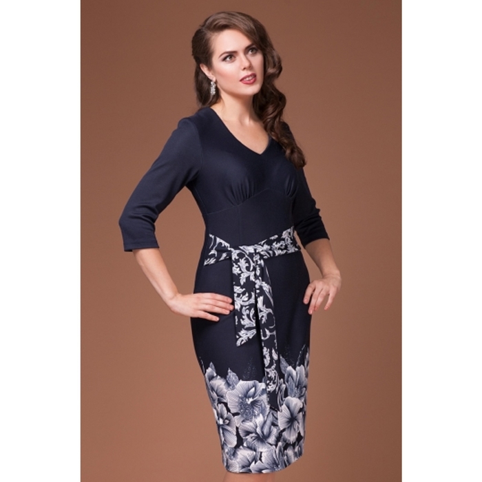 Платье женское, размер 46, цвет тёмно-синий+белый П-382
