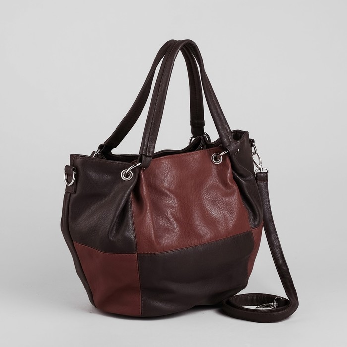 Сумка женская на молнии, 1 отдел, наружный карман, длинный ремень, коричневый/тёмно-коричневый