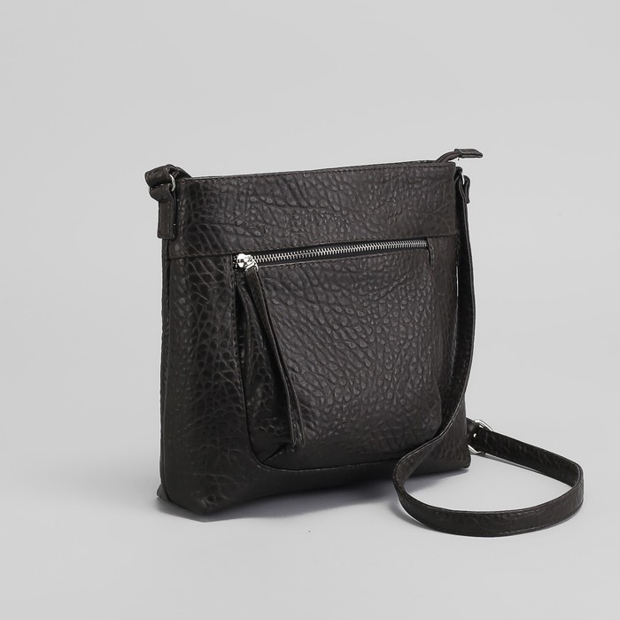 Сумка женская на молнии, 1 отдел, наружный карман, тёмно-коричневый