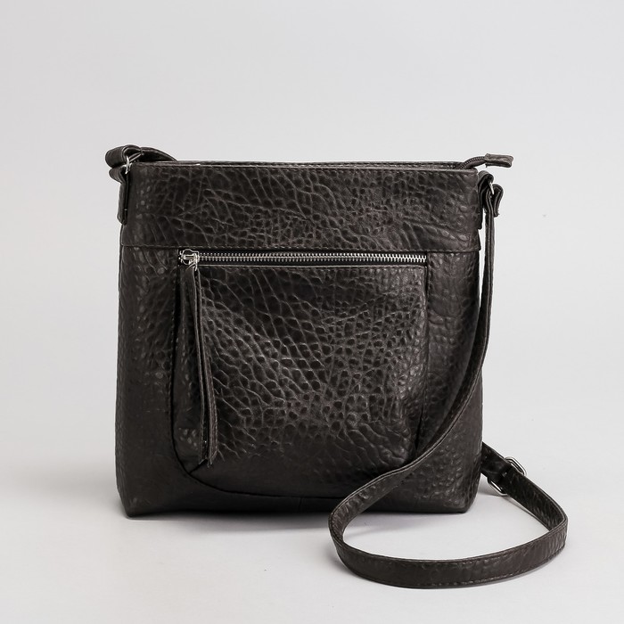 Сумка женская на молнии, 1 отдел, наружный карман, тёмно-коричневый