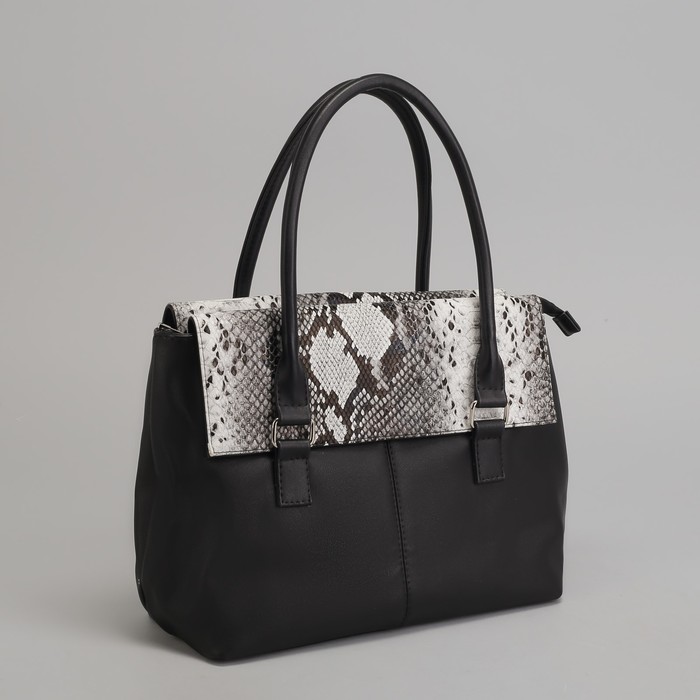 Сумка женская на молнии, 1 отдел, наружный карман, чёрный/серый