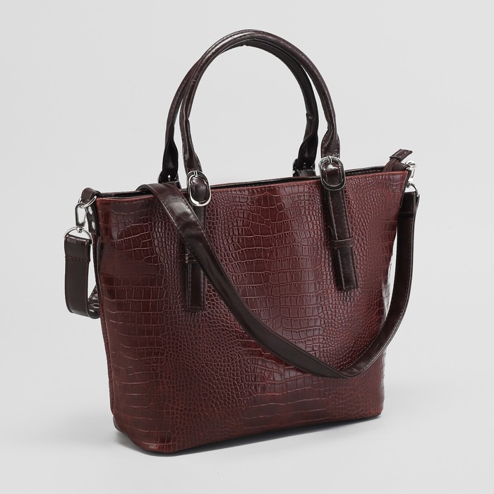 Сумка женская на молнии, 1 отдел, наружный карман, коричневый