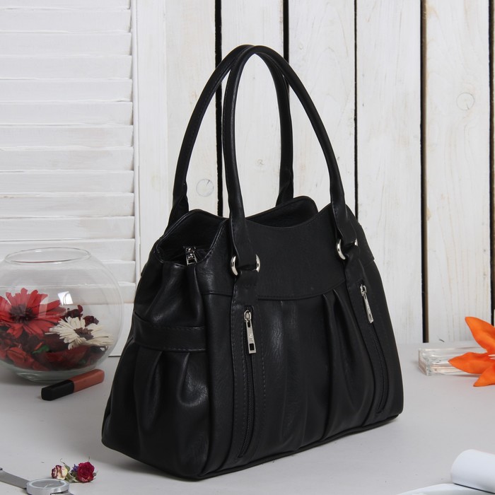 Сумка женская на молнии, 2 отдела, 3 наружных кармана, чёрный