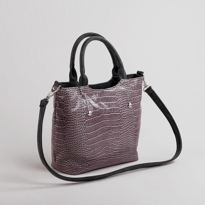 Сумка женская на молнии, 1 отдел с перегородкой, наружный карман, длинный ремень, серый