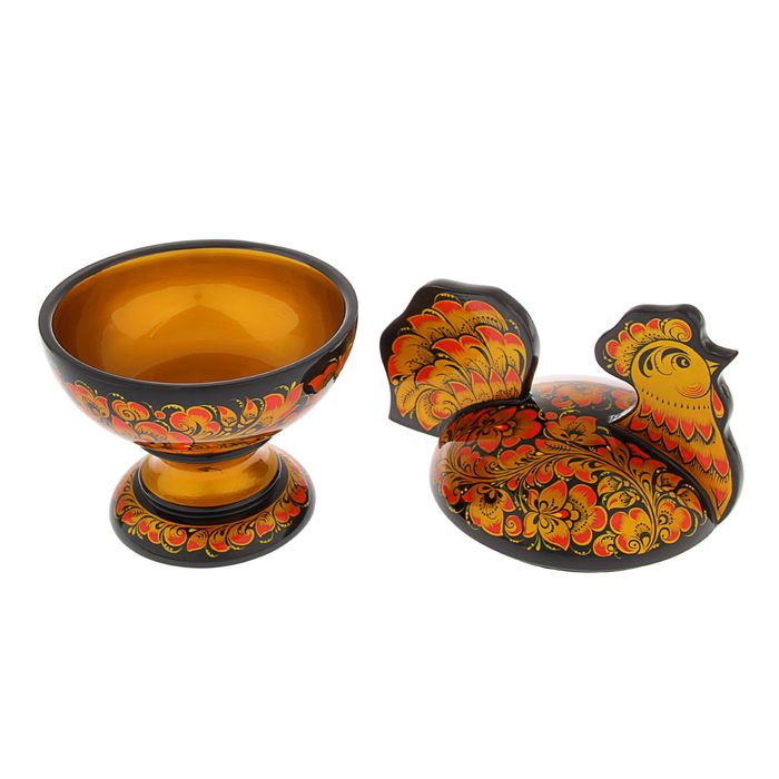 Конфетница «Петушок», хохлома, люкс