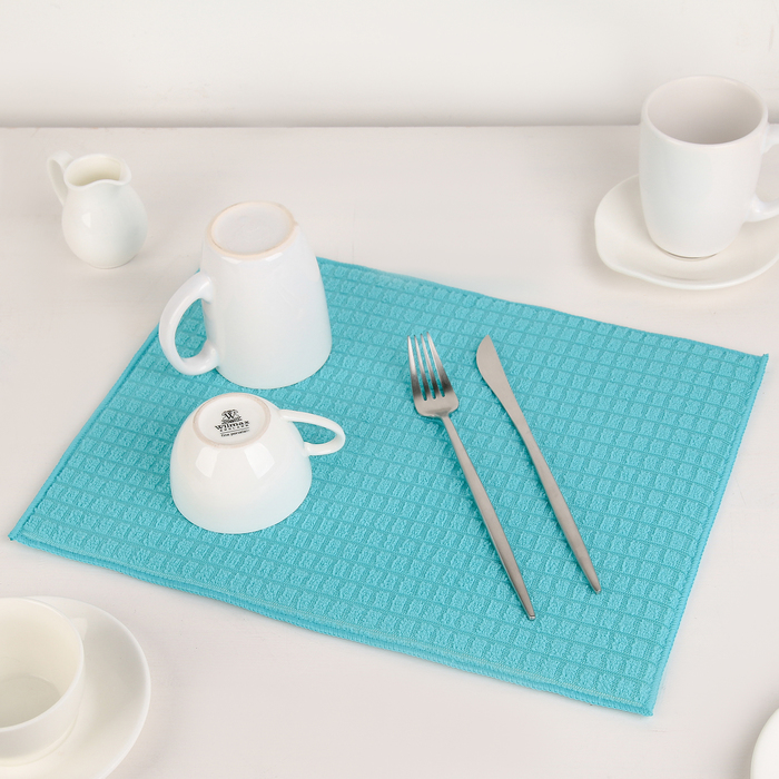 Салфетка для сушки посуды, 30х40 см, микрофибра, цвет голубой