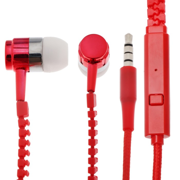 Наушники Luazon VBT 1.10 Молния, вакуумные, микрофон, красные