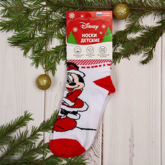 Носки детские "Новогодние", Минни Маус, 20-22 см, 10-12 лет, 80% хлопок,17% полиамид, 3% эластан