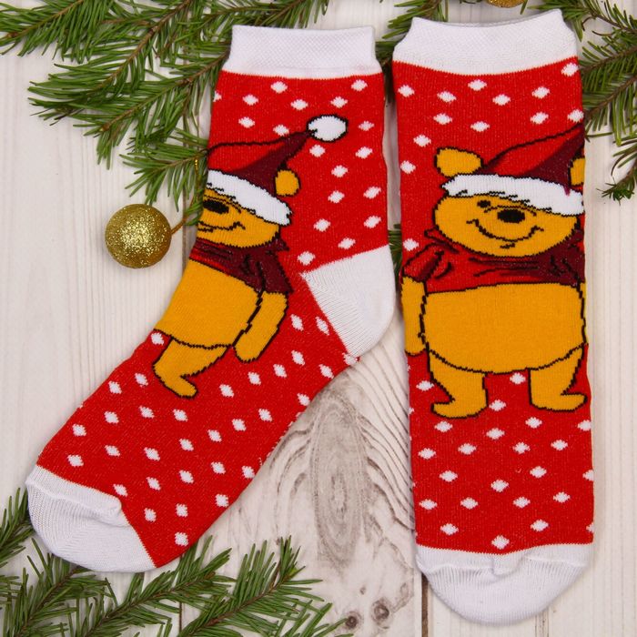 Носки детские "С новым годом", Медвежонок Винни и его друзья, 18-20 см, 7-9 лет, 80% хлопок,17% полиамид, 3% эластан