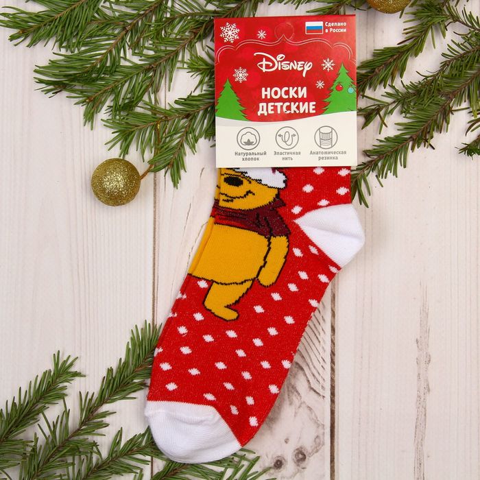 Носки детские "С новым годом", Медвежонок Винни и его друзья, 18-20 см, 7-9 лет, 80% хлопок,17% полиамид, 3% эластан