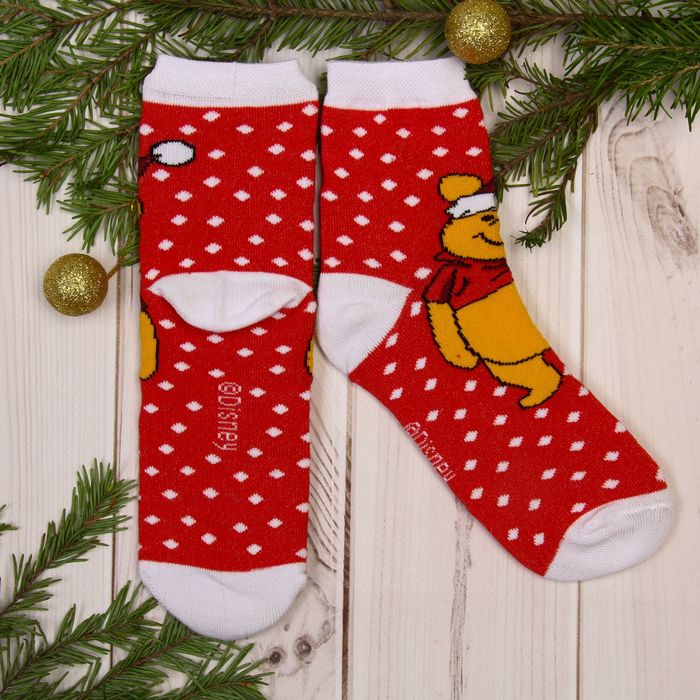 Носки детские "С новым годом", Медвежонок Винни и его друзья, 22-24 см, 12-14 лет, 80% хлопок,17% полиамид, 3% эластан