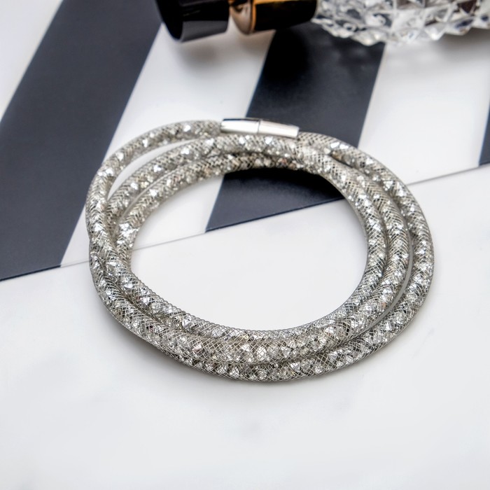 Браслет со стразами "Стардаст" тонкий, цвет серебро