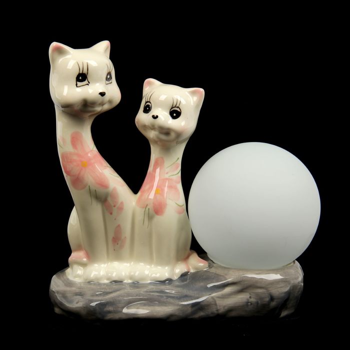 Светильник "Кошечка с котёнком с розовыми цветочками"