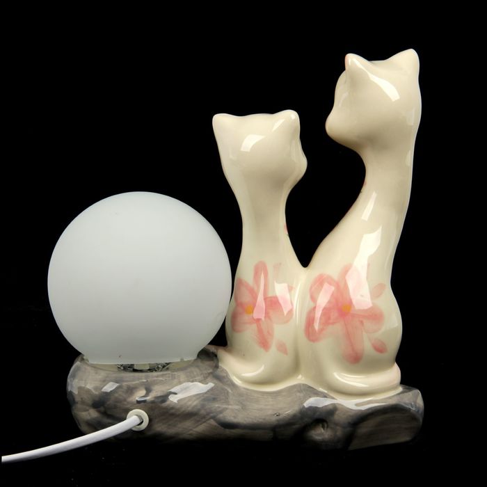 Светильник "Кошечка с котёнком с розовыми цветочками"