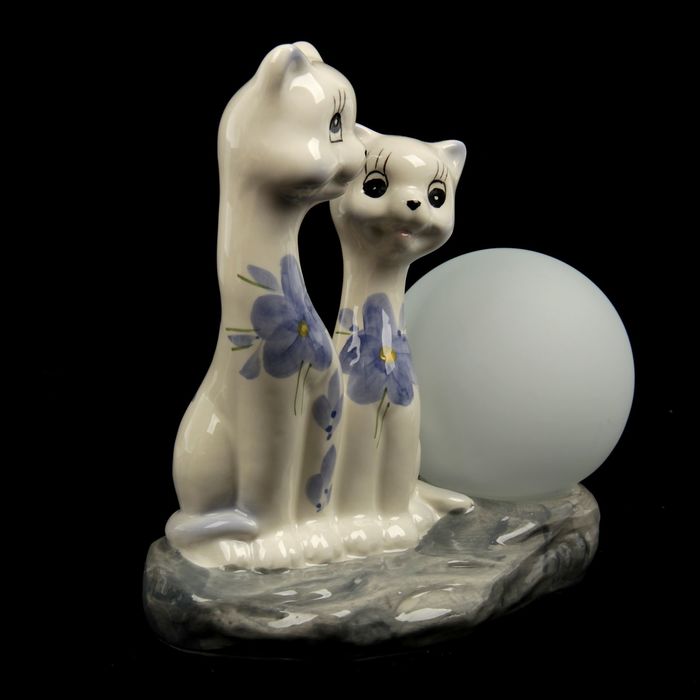 Светильник "Кошечка с котёнком с синими цветочками"