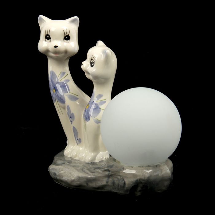 Светильник "Кошечка с котёнком с синими цветочками"