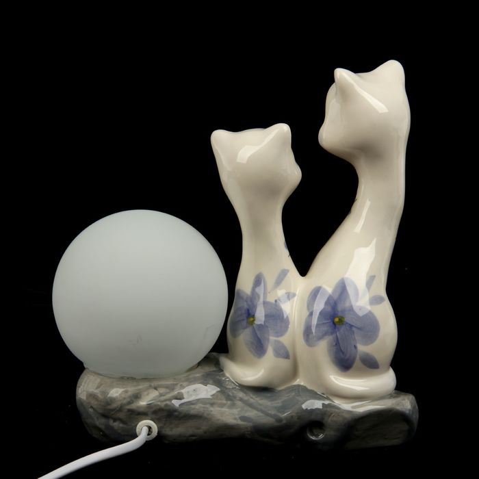 Светильник "Кошечка с котёнком с синими цветочками"