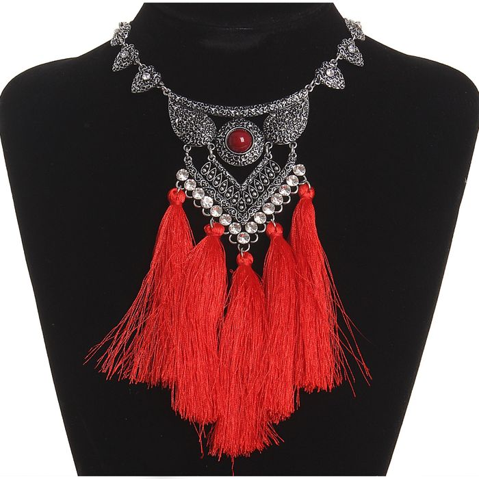 Колье "Массив кисти" геометрия, цвет красно-белый в чернёном серебре