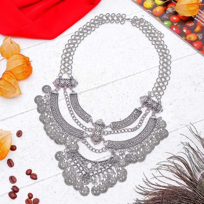 Колье "Эльфийское" плетение, цвет черненое серебро