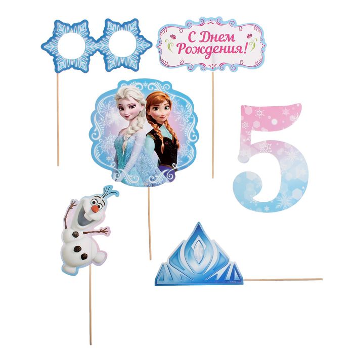 Набор фотобутафорий на палочках "5 лет", Холодное сердце