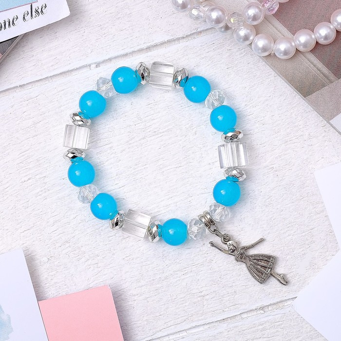 Браслет ассорти "Бусинка" балерина, цвет голубой в серебре