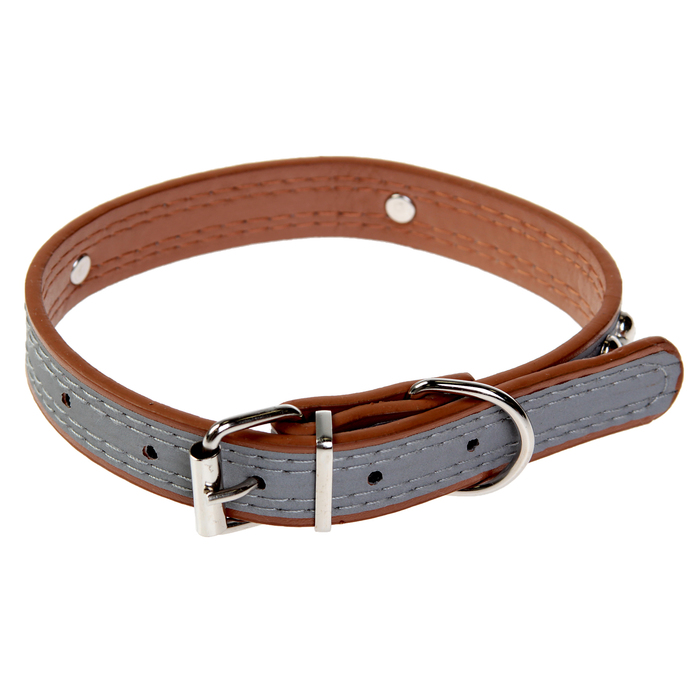 Ошейник со светоотражающей полосой и косточками, 45 х 2 см, коричневый