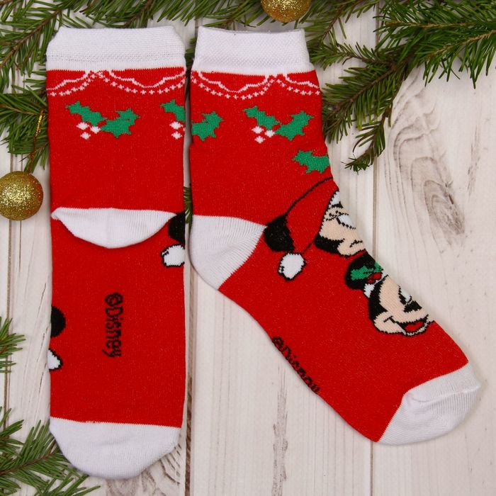 Носки детские "Новогодние", Микки Маус и его друзья, 16-18 см, 4-6 лет, 80% хлопок,17% полиамид, 3% эластан