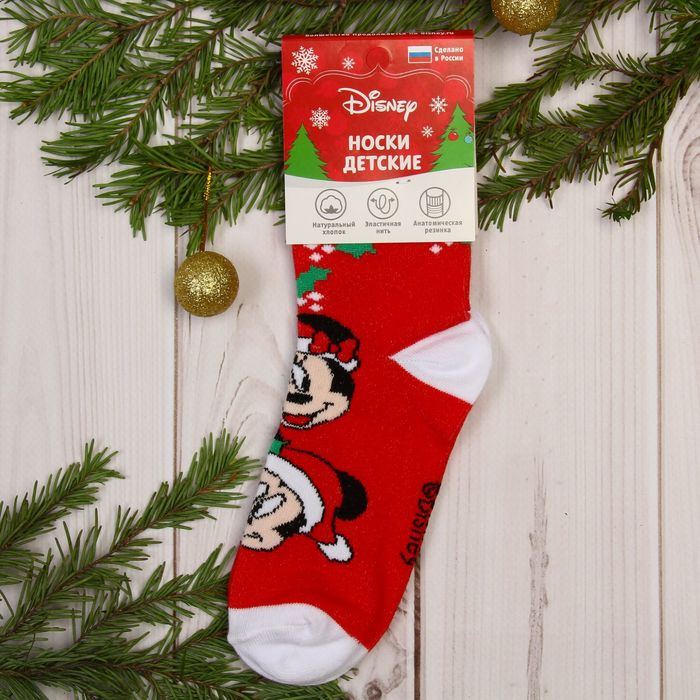 Носки детские "Новогодние", Микки Маус и его друзья, 20-22 см, 10-12 лет, 80% хлопок,17% полиамид, 3% эластан