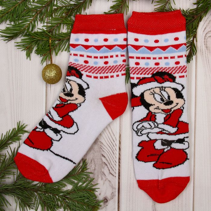 Носки детские "Новогодние", Минни Маус, 16-18 см, 4-6 лет, 80% хлопок,17% полиамид, 3% эластан