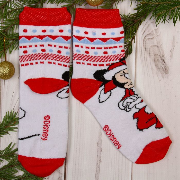 Носки детские "Новогодние", Минни Маус, 16-18 см, 4-6 лет, 80% хлопок,17% полиамид, 3% эластан