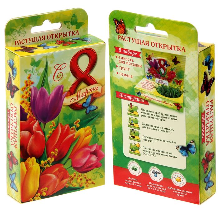 Открытка - растущий сувенир с 8 Марта "С праздником весны!"