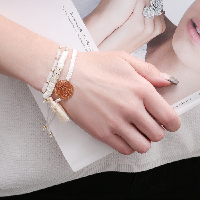 Браслет ассорти "Настроение" круг, (набор 3 штуки), цвет бело-золотой