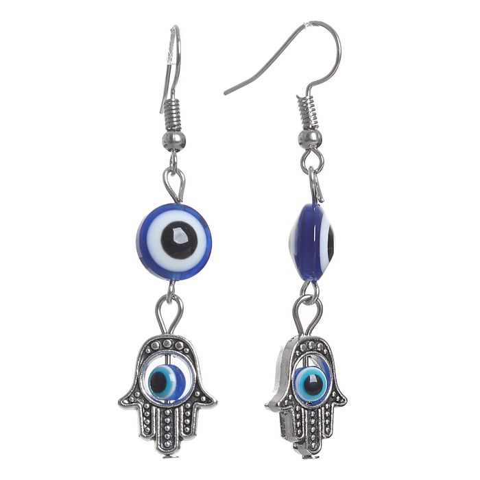 Серьги ассорти "Оберег" хамса и глазик, цвет синий в серебре