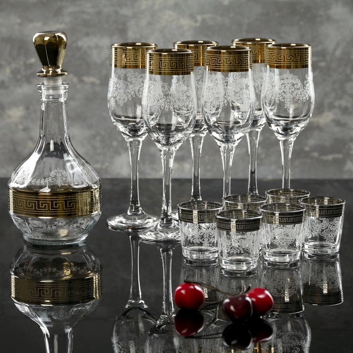 Набор "Барокко", 13 предметов: графин 500 мл, 6 бокалов 200 мл, 6 стопок 50 мл