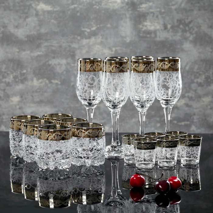 Набор "Вдохновение", 18 предметов: 6 бокалов 200 мл. 6 стаканов 200 мл, 6 стопок 50 мл