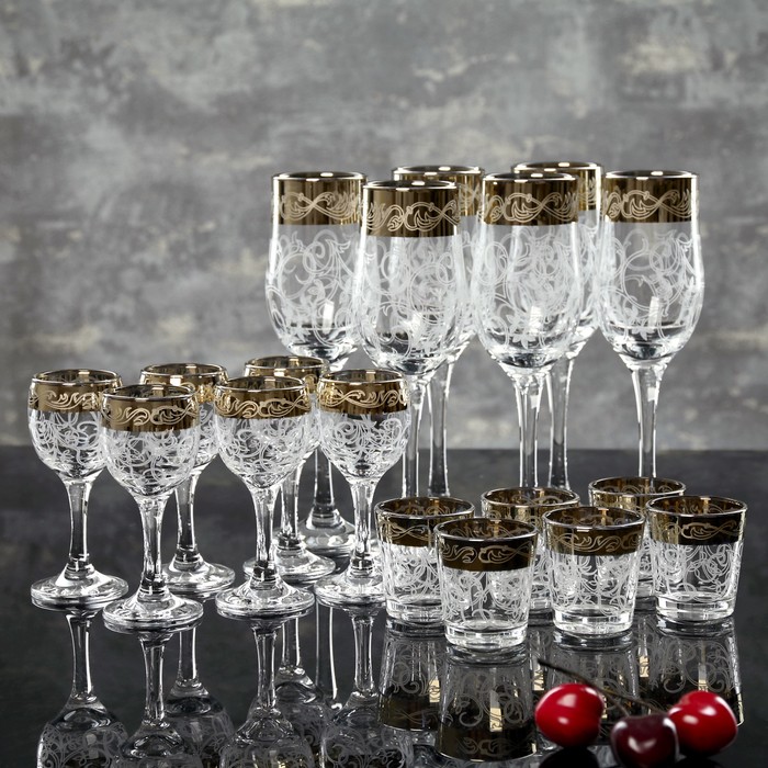 Набор "Вдохновение", 18 предметов: 6 бокалов 200 мл, 6 рюмок 60 мл, 6 стопок 50 мл