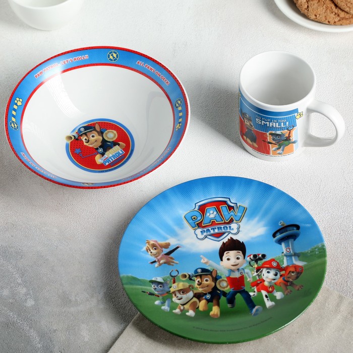 Набор "Щенячий патруль", 3 предмета: кружка 240 мл, миска 18 см (750 мл), тарелка 19 см