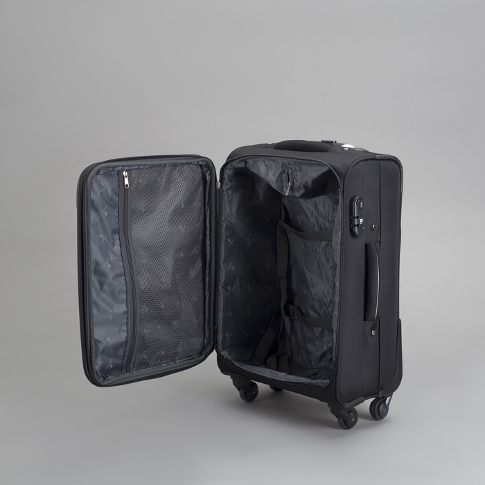 Чемодан с увеличением объёма, малый, 20", 42 л, 4 колеса, цвет чёрный