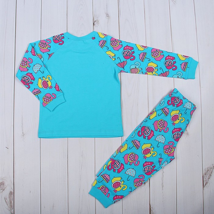 Пижама для девочки, рост 80 см (52), цвет бирюзовый, принт слоники