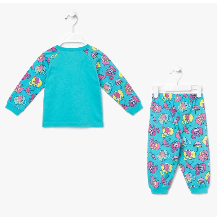 Пижама для девочки, рост 80 см (52), цвет бирюзовый, принт слоники