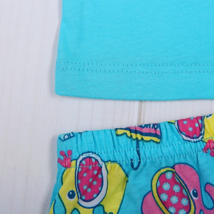 Пижама для девочки, рост 80 см (52), цвет бирюзовый, принт слоники