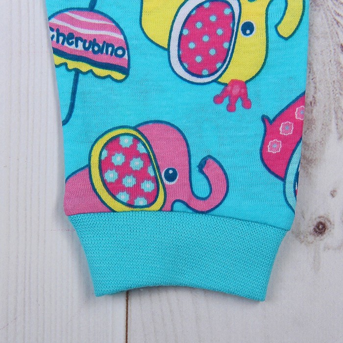 Пижама для девочки, рост 80 см (52), цвет бирюзовый, принт слоники