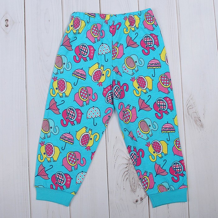 Пижама для девочки, рост 80 см (52), цвет бирюзовый, принт слоники
