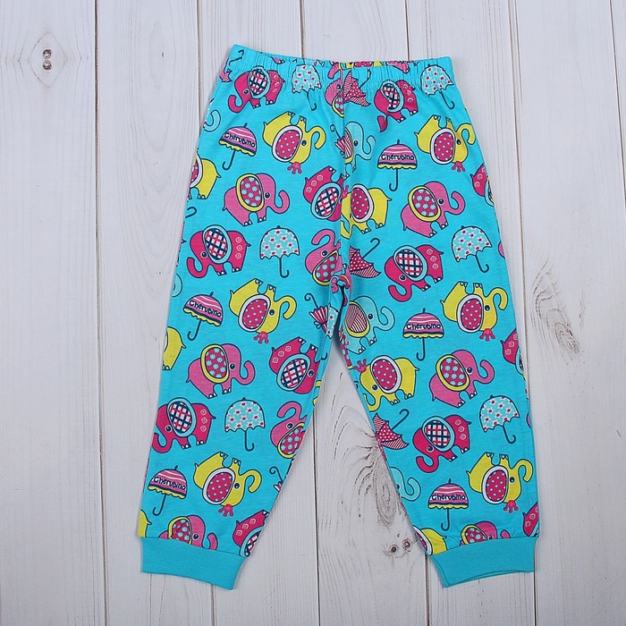 Пижама для девочки, рост 80 см (52), цвет бирюзовый, принт слоники