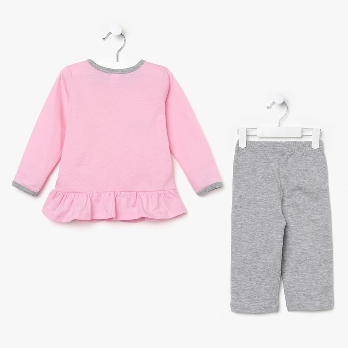 Пижама для девочки, рост 86 см (52), цвет светло-розовый/серый меланж