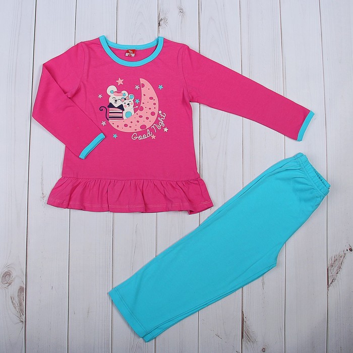 Пижама для девочки, рост 92 см (56), цвет розовый/бирюзовый