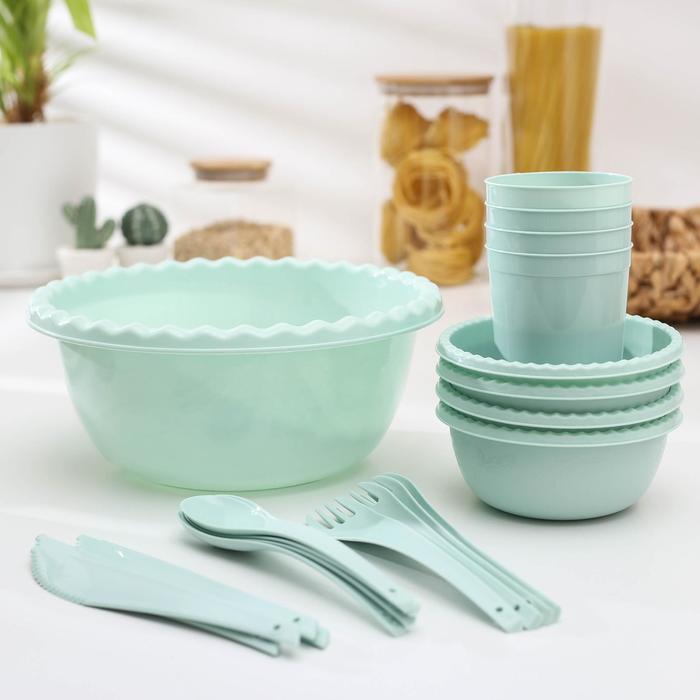 Набор для пикника "Фазенда" на 4 персоны прозрачный МИКС