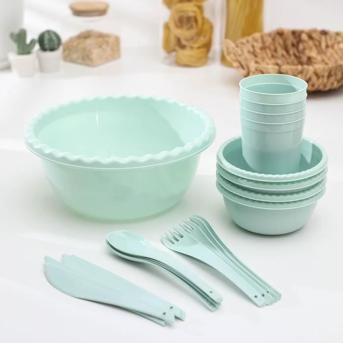 Набор для пикника "Фазенда" на 4 персоны прозрачный МИКС